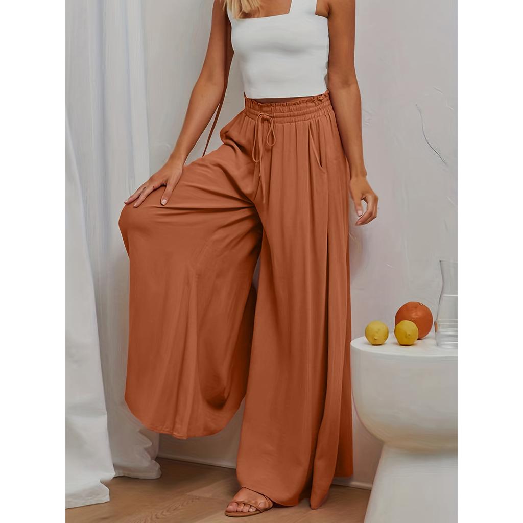 Летние женские повседневные брюки широкого кроя с эластичным поясом для похудения