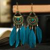 1 Pair Hook Earrings Bohemia Style Ethnic Synthetic Feather Exquisite Lady Boho Dangle Earrings