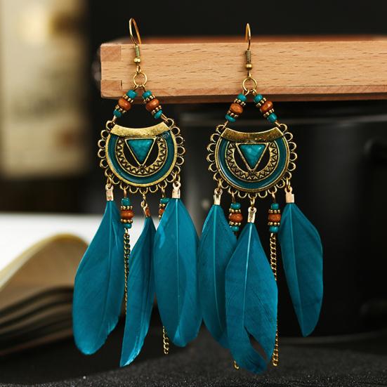 1 Pair Hook Earrings Bohemia Style Ethnic Synthetic Feather Exquisite Lady Boho Dangle Earrings