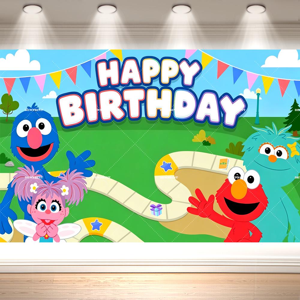Sesames -Street Birthday Backdrop Cartoon Elmo Bird Cookie Monster Party Banner Kids Birthday Photo Background Decor Supplies