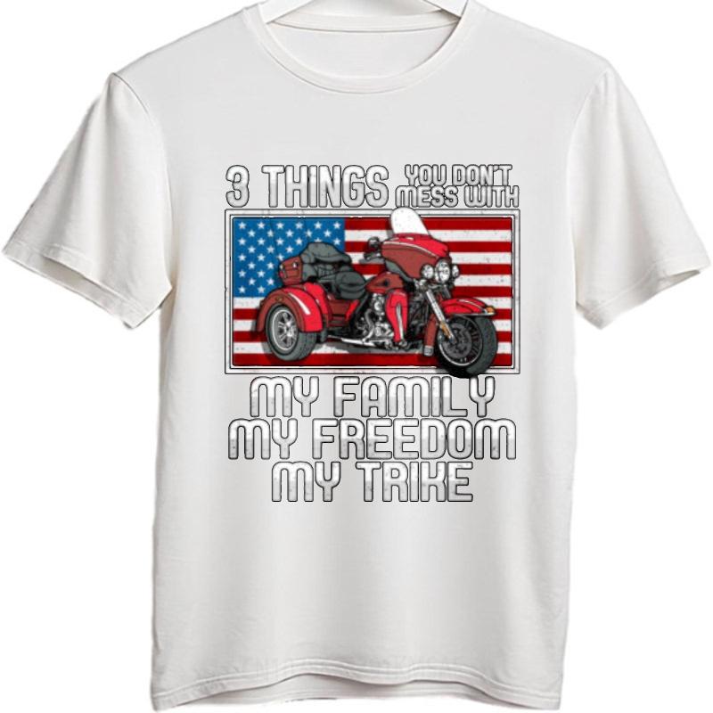 Comfortable Male Oneck Tshirt Plus Size Three Things You Dont Mess With My Family My Freedom My Trike Basic Male Tops Classic