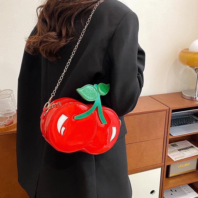 Women's Funny Cherry Shape Shoulder Crossbody Bag Cute Personalized Chain Design Small Purse and Handbag CLE