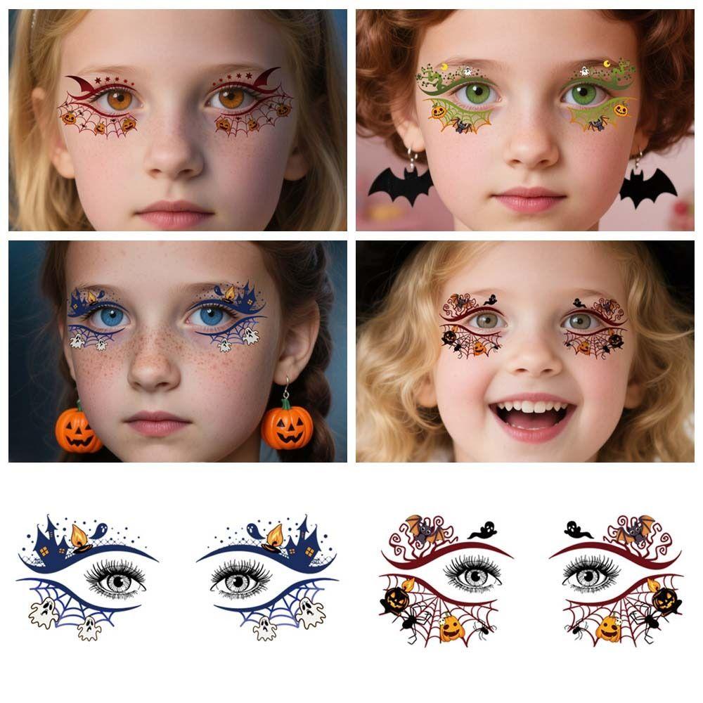Cartoon Halloween Face Tattoo Disposable Halloween Bat Face Stickers Enhance Atmosphere