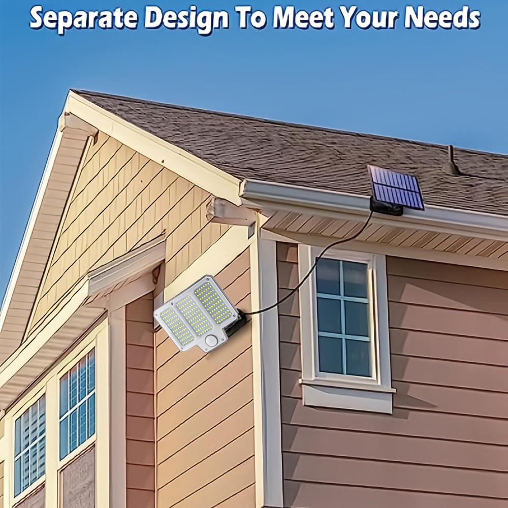 Уличный сплит-светильник на солнечной батарее 210 светодиодов, настенный светильник с датчиком движения, 3 режима, дистанционное управление прожектором для настенных светильников для патио, гаража