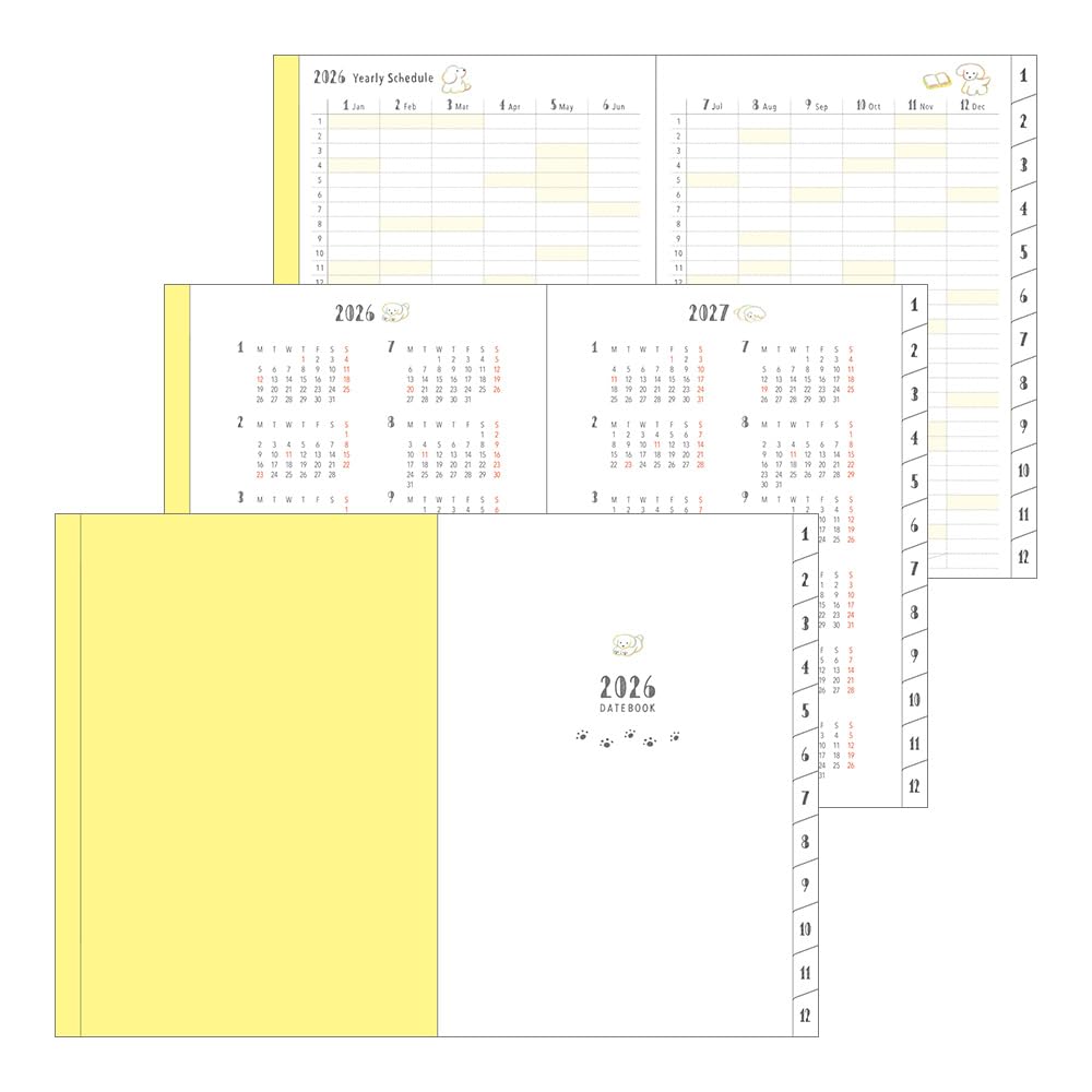 Midori Pocket Dog 22366006 Январский дневник, 2026, A6, Недельный, Узор, (Начинается в 2026 году)