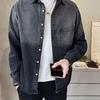 2025 Men's Gradient Denim Jacket - Loose Bad Boy Style in Black & Grey for Spring/Autumn