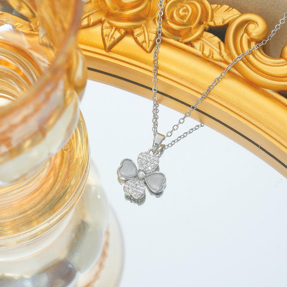 Ожерелье с четырьмя листьями и цветком для женщин, модная цепочка на ключицу, новый свет, роскошный нишевый универсальный камень кошачий глаз