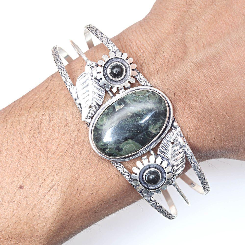 Star Galaxy Gemstone Antique Silver Jewelry Cuff Bracelets 7''Adjustable