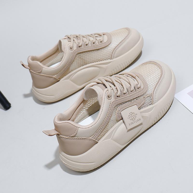 Женские повседневные кроссовки на массивной платформе, нескользящая прогулочная обувь, летние кроссовки с низким верхом, дышащие легкие сетчатые кроссовки на шнуровке для женщин