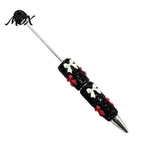 Bow Tie Pen Glitter Beadable Ballpoint Pen, Rhinestone Beaded Handmade DIY Supplies Bling Black Ink Pens for Making, School Office