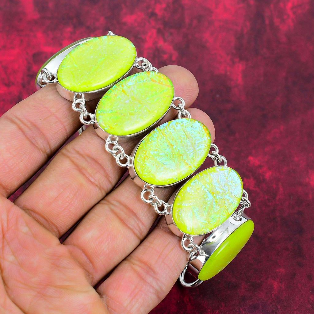 Dazzling Yellow Australian Triplet Opal Gemstone Handmade Jewelry Bracelet , 925 Solid Sterling Silver Bracelet Adjustable Jewelry For Engagement Gift