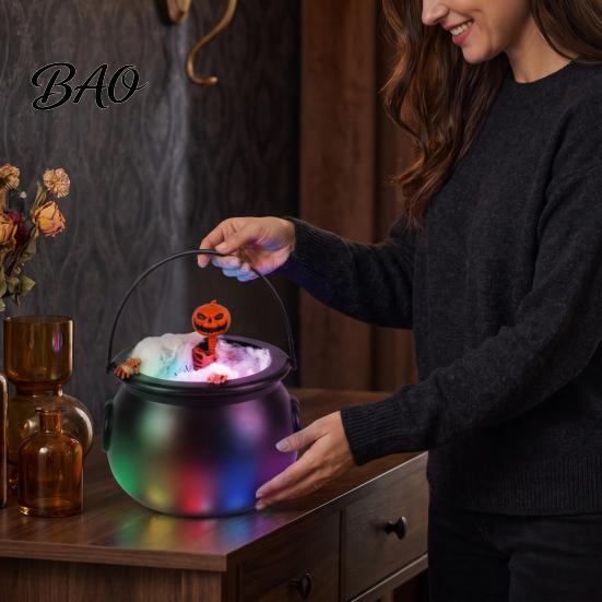 Indoor Halloween Scene Layout Cauldron Light, Color Changing Glowing Pumpkin Skull Hanging Scary Head Decor Decor, Spooky Yard Prop for Party Outdoor