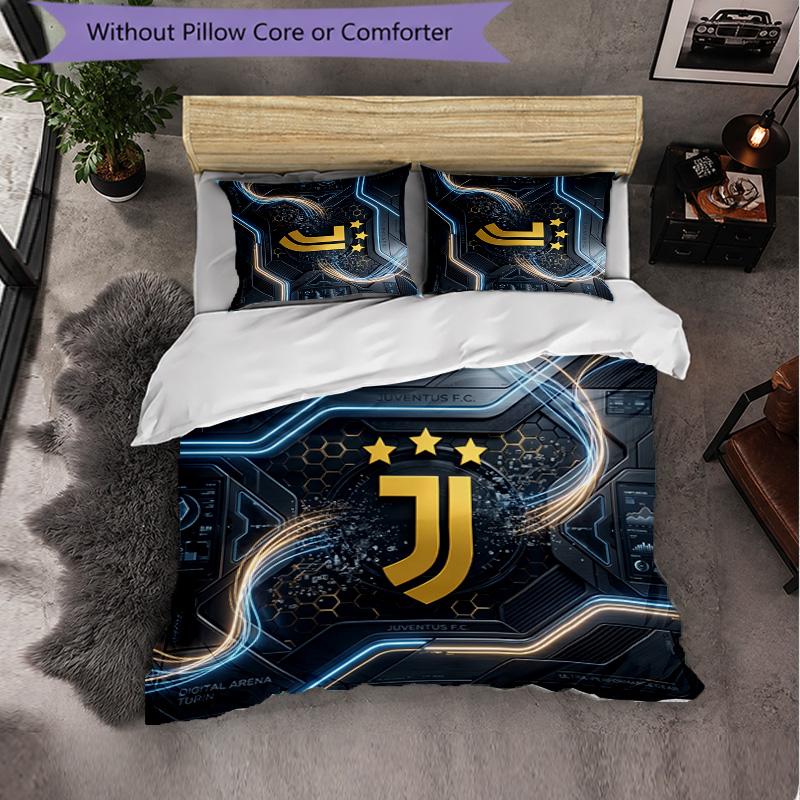 Juventus FC Pattern 3 Pieces Bedding Set Soft Microfiber Duvet Cover with Pillow Cases for Bedroom
