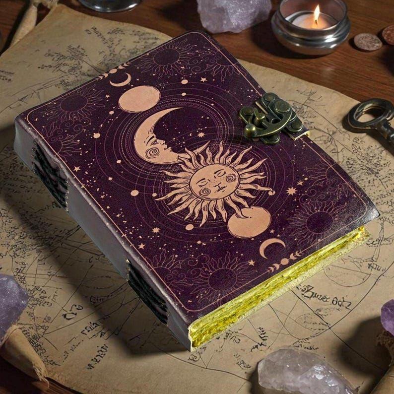 Кожаный дневник «Солнце и Луна»: Винтажная книга заклинаний теней (гримуар)