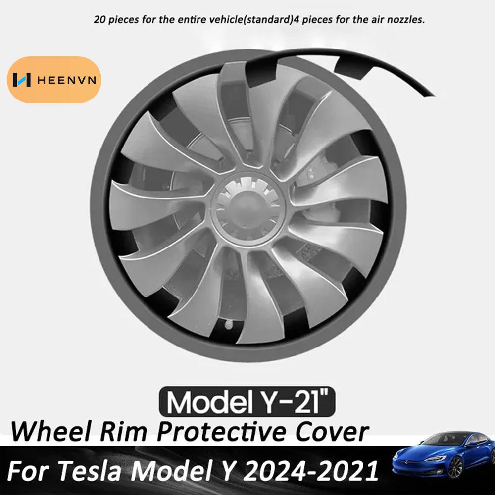 Heenvn For Tesla Model Y 2020-2023 21 Inch Uberturbine Hub Cap Protectors Wheel Cover Rim Patch ABS Rim Protector Accessories