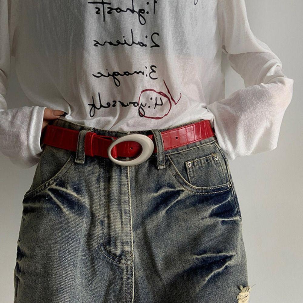 Harajuku Pu Leather Waistband Metal Buckle Jeans Waistband Fashion Retro Y2k Belt Women