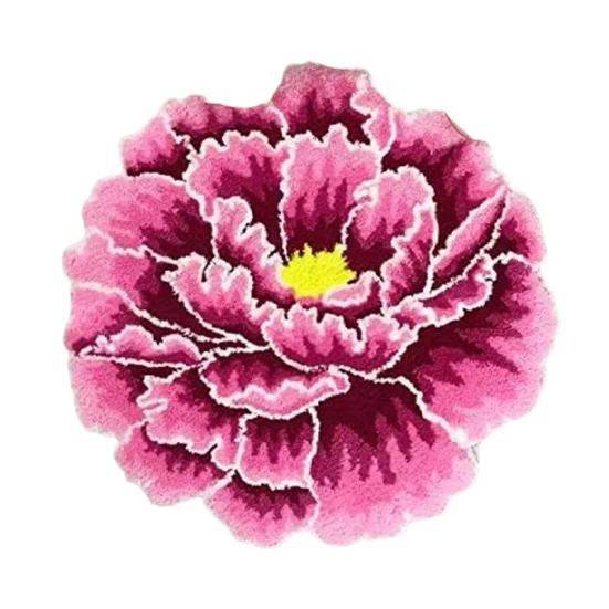 Fuzzy Floral Floor Mat Plush Peony Bath Rug with Anti Slip Backing Washable Flower Shaped Living Room Rug for Bathroom Nursery Bedroom Kitchen