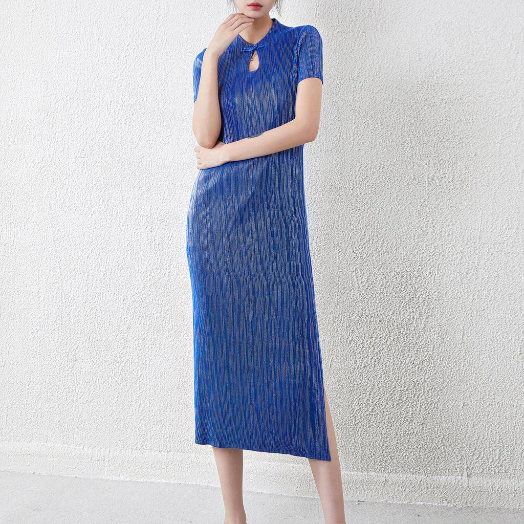 Новое платье ципао в китайском стиле: Женское плиссированное летнее А-силуэта, в французском стиле, приталенное длинное платье
