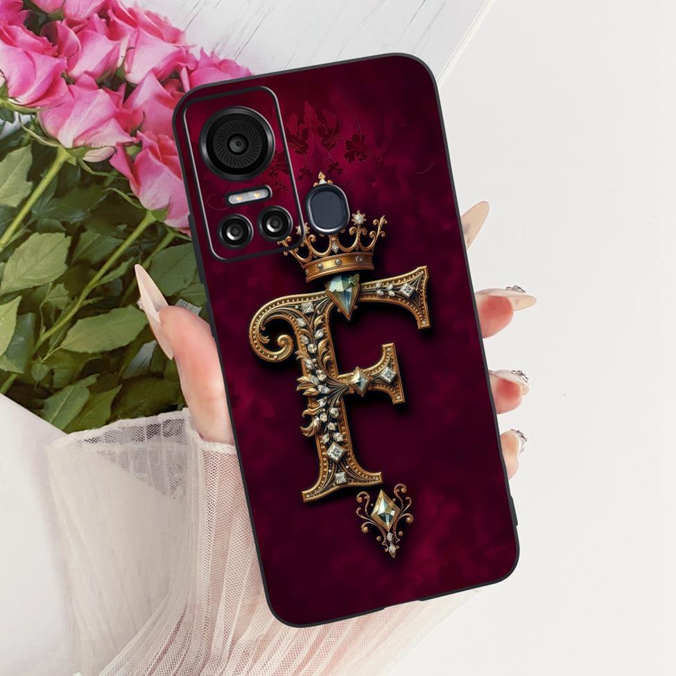 Черный Для ITEL S18 S663L Чехол Для ITEL Vision 5 Чехол Силиконовый Роскошная Корона Буквы от А до Я 2D Плоский Узор Мягкий Корпус Телефона