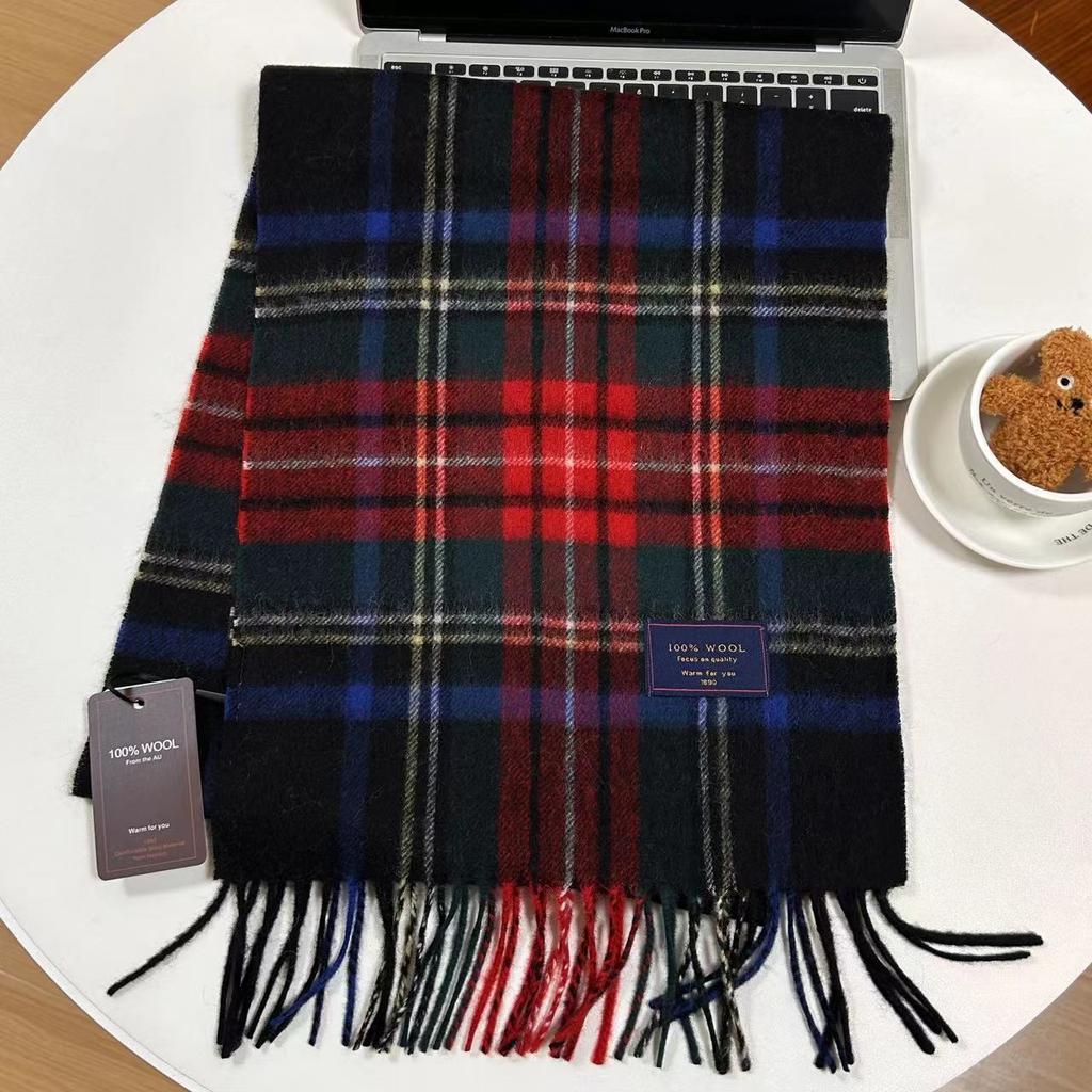 Men Scarf 100% Wool Plaid Warm Soft Muffler Female Winter Autumn Couple Cashmere Windproof Stripe Tassel Shawl Male Thick Scarf