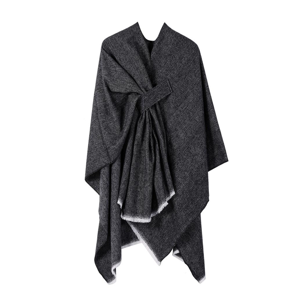 European and American Style Women's Fashion Shawl Knitted Solid Color Pashmina Split Tie Cape Autumn and Winter Warm Scarf