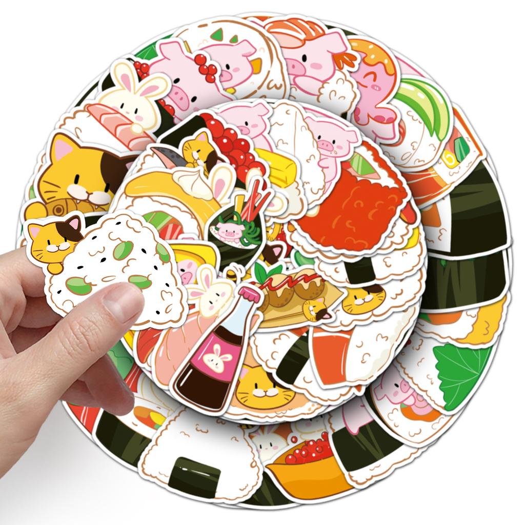50 Sushi Graffiti Stickers Cartoon Cute Hand-painted Food Creative Decorative Water Cup Mobile Phone Gum Stickers