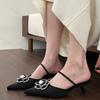 Fashion Woman Flower Pointed Toe High Heels Women Female Summer Elegant Fashion Pumps Flower Mule Slippers Women Luxury Designer Sandals