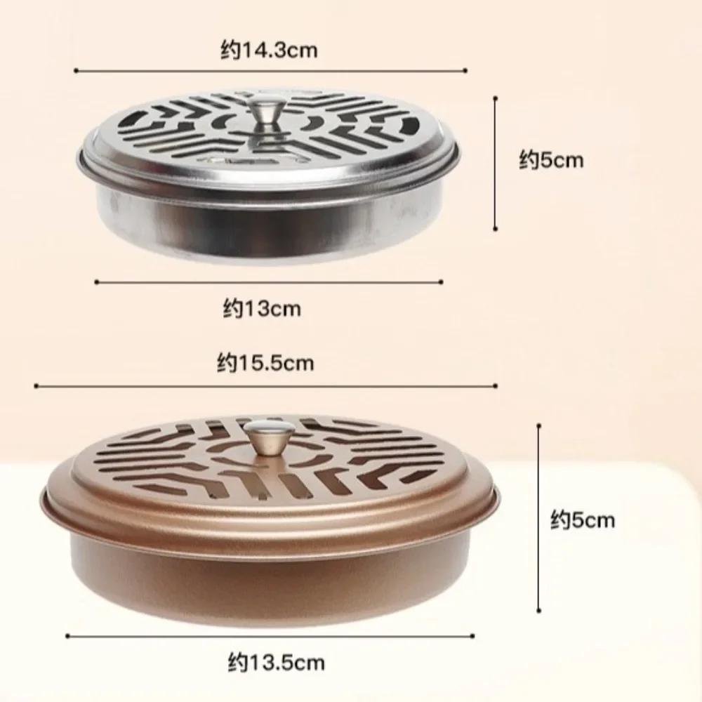 1PC Round Fireproof Mosquito Coil Box with Lid, Serrated Iron Coil Holder Tray, Outdoor Camping Tools