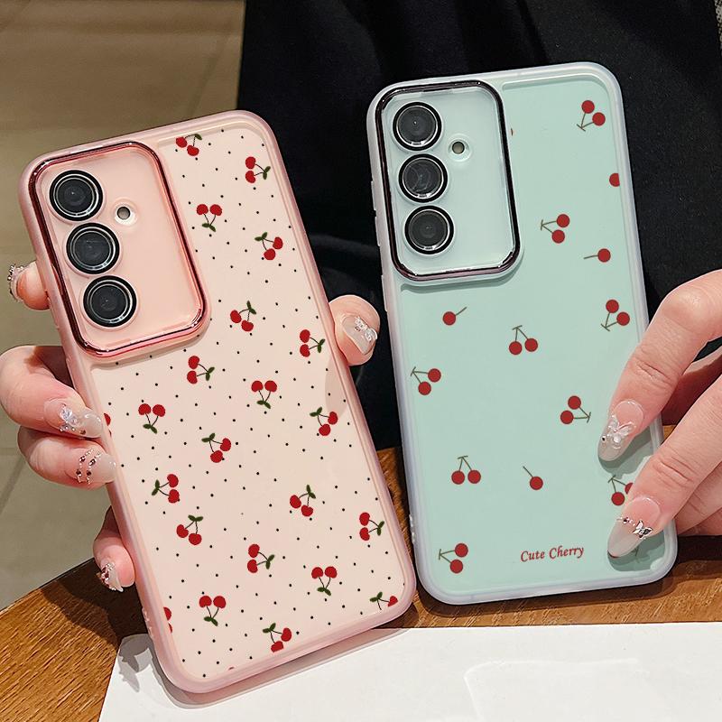 Мягкий силиконовый прозрачный чехол с принтом вишни для Samsung S25 Ultra S24 FE S23 Plus A36 A56 A16 A55 A15 A26, защитная пленка для объектива, противоударный тонкий чехол для телефона