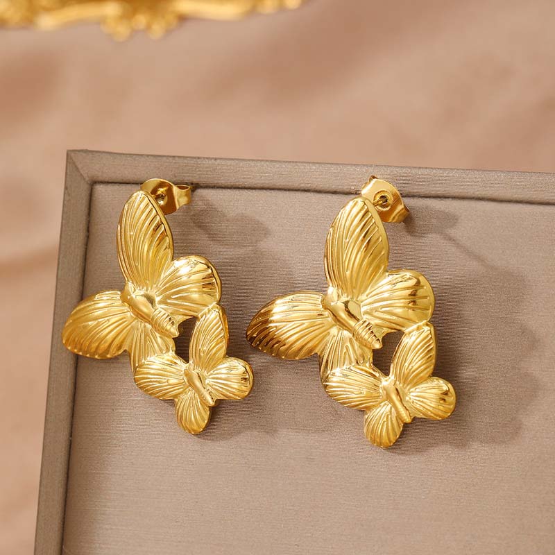 Stainless Steel Gold Butterfly Tassel Pendant Earrings For Women Vintage Metal Long Chain Drop Earrings Jewelry Gifts