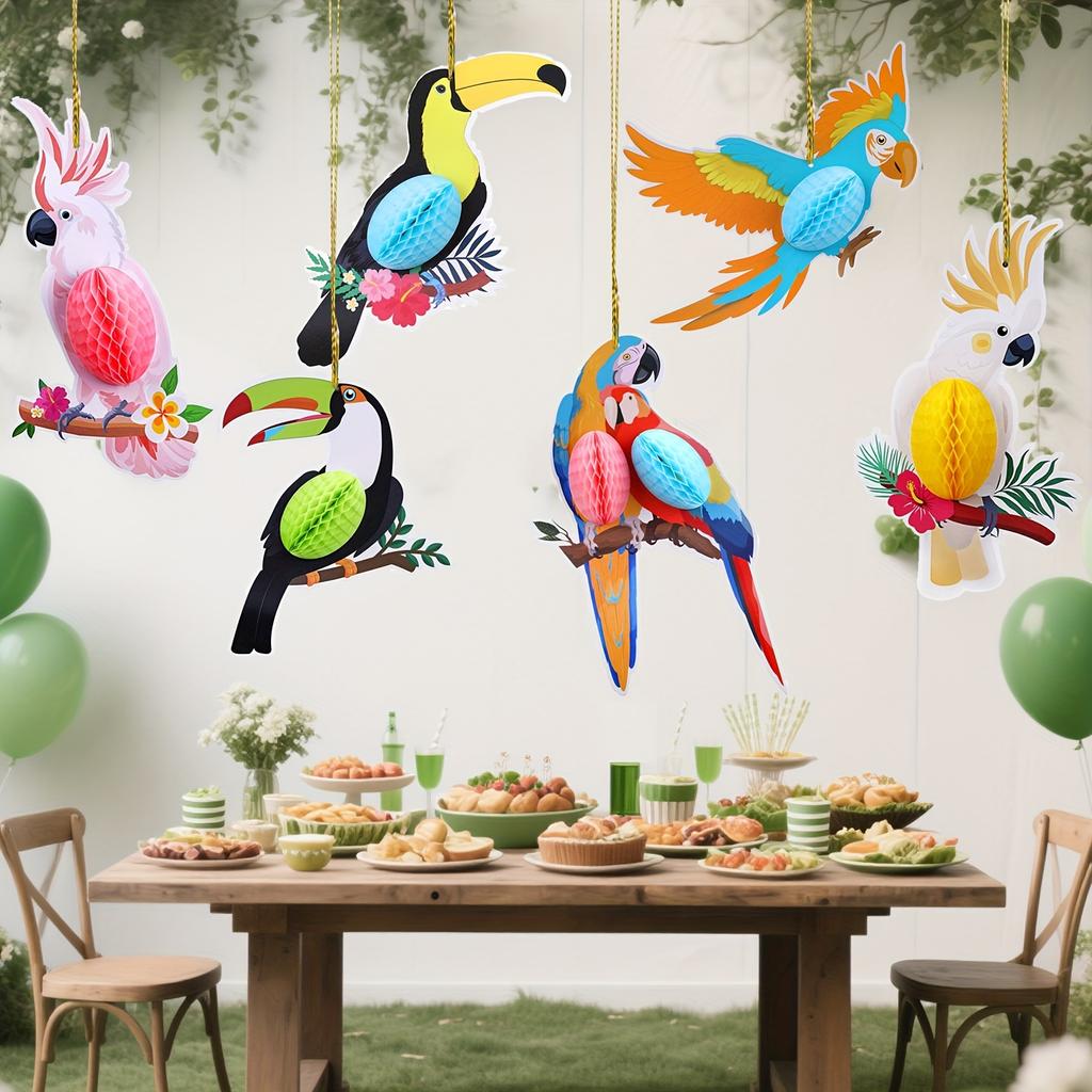 6pcs summer parrot honeycomb hanging decorations party decoration supplies