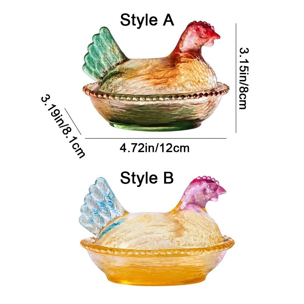Cute Glass Chicken Shaped Storage Jar Smooth Color Decorative Hen on Nest Candy Dish with Lid Thickening Hen Candy Dish Home