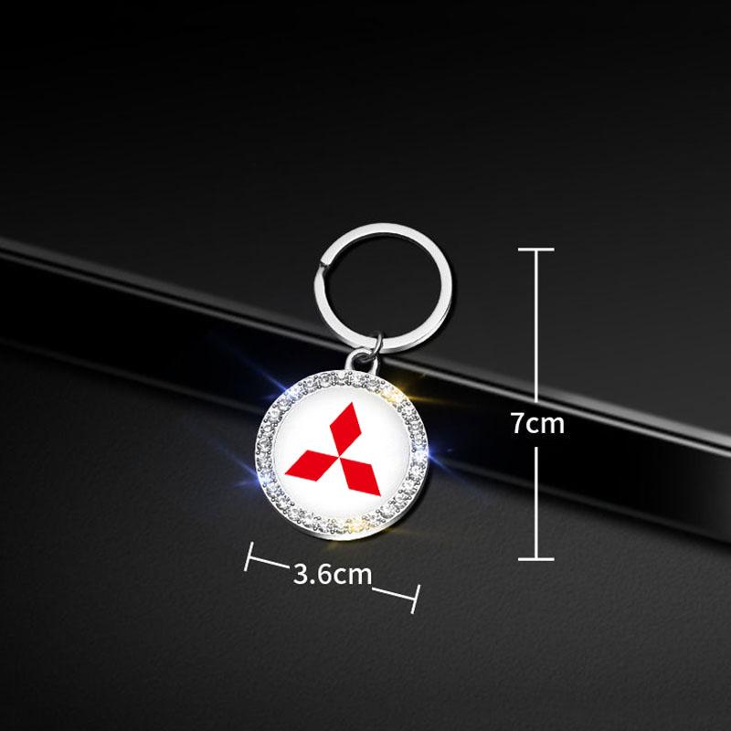 For Mitsubishi Ralliart Lancer Ex Mirage V33 Delica Pajero Galant Eclipse Diamond Keychain Key Rings Pendant Car Logo Key Holder