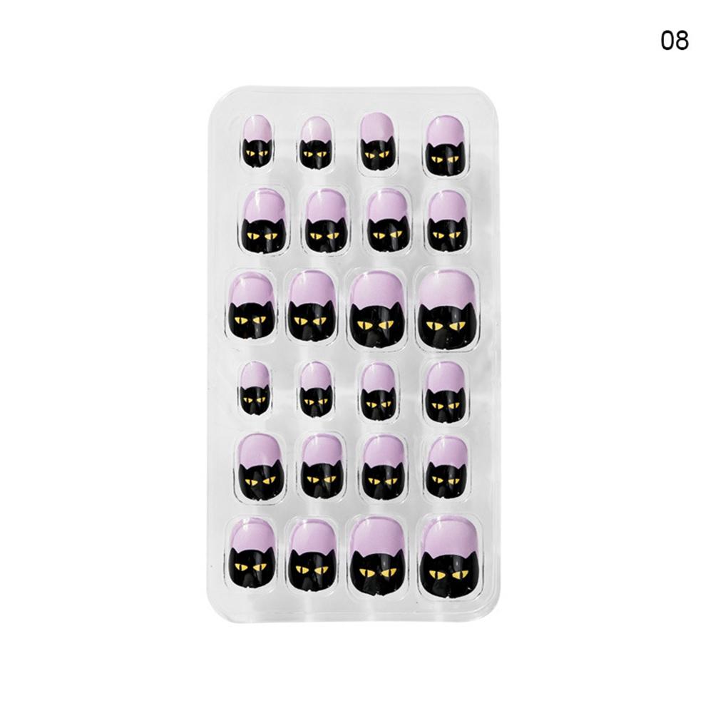 On Halloween Glue Self Bat Fire Nail Art Decorations Manicure Fake Nail Tips Short False Nails