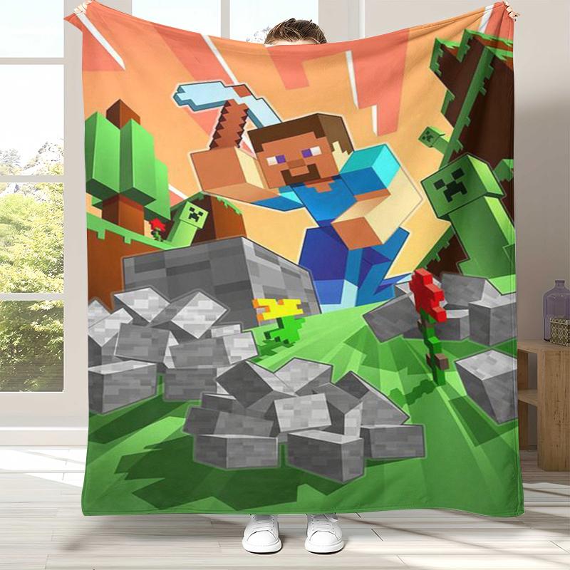 Классическое пиксельное одеяло из фланели для игры M-Minecraft, ультрамягкое теплое плюшевое покрывало для дома, спальни, кровати, дивана, пикника, кемпинга