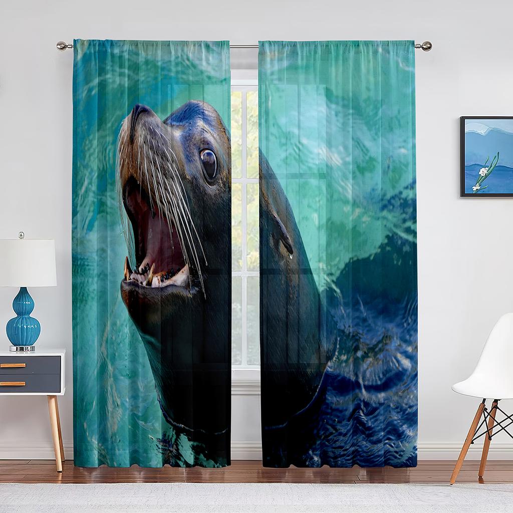 Подводное животное морской лев плавает в чистой воде Прозрачная занавеска для гостиной кухни спальни Домашний декор Тюль Вуаль занавеска