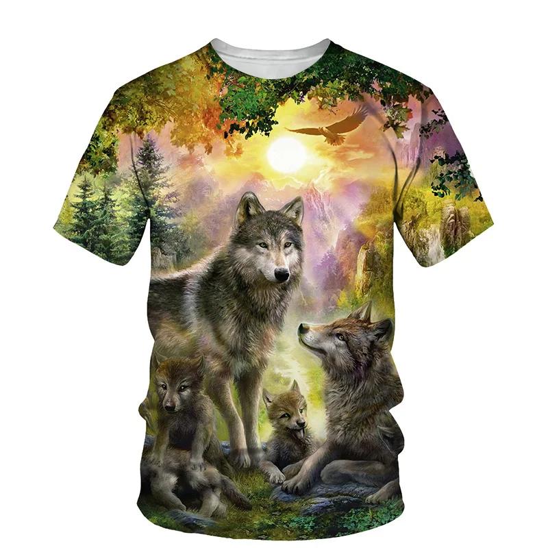Футболка с 3D-принтом и рисунком волка для мужчин с круглым вырезом, модные футболки, повседневная, с коротким рукавом, свободного покроя, Y2K, одежда унисекс в стиле Харадзюку