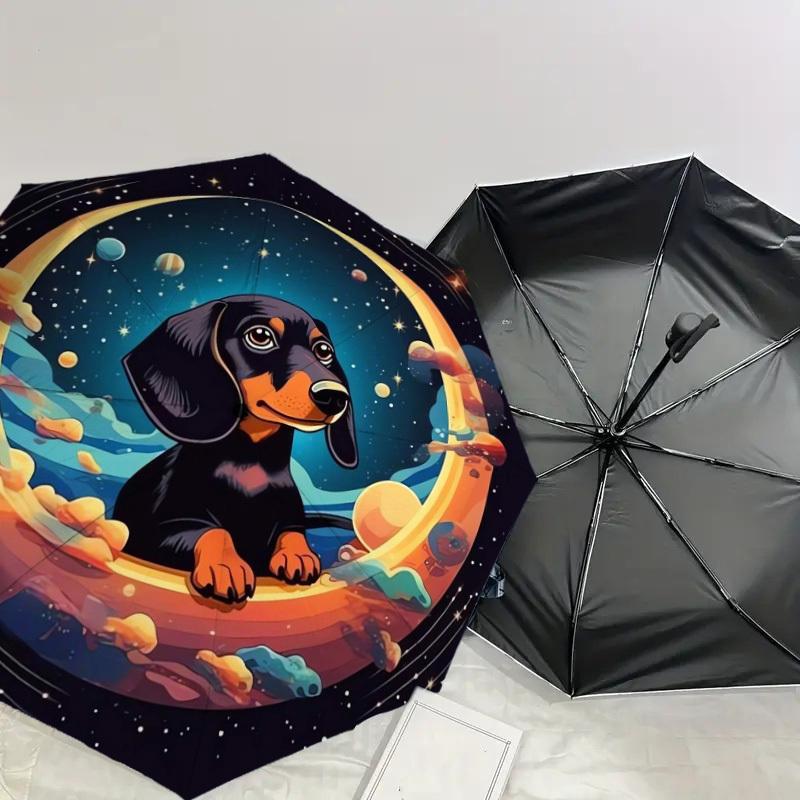 1pc Space Dachshund Adventure Umbrella with Plastic Handle,Suitable for All Seasons Home Travel Outdoor UmbrellaDD640
