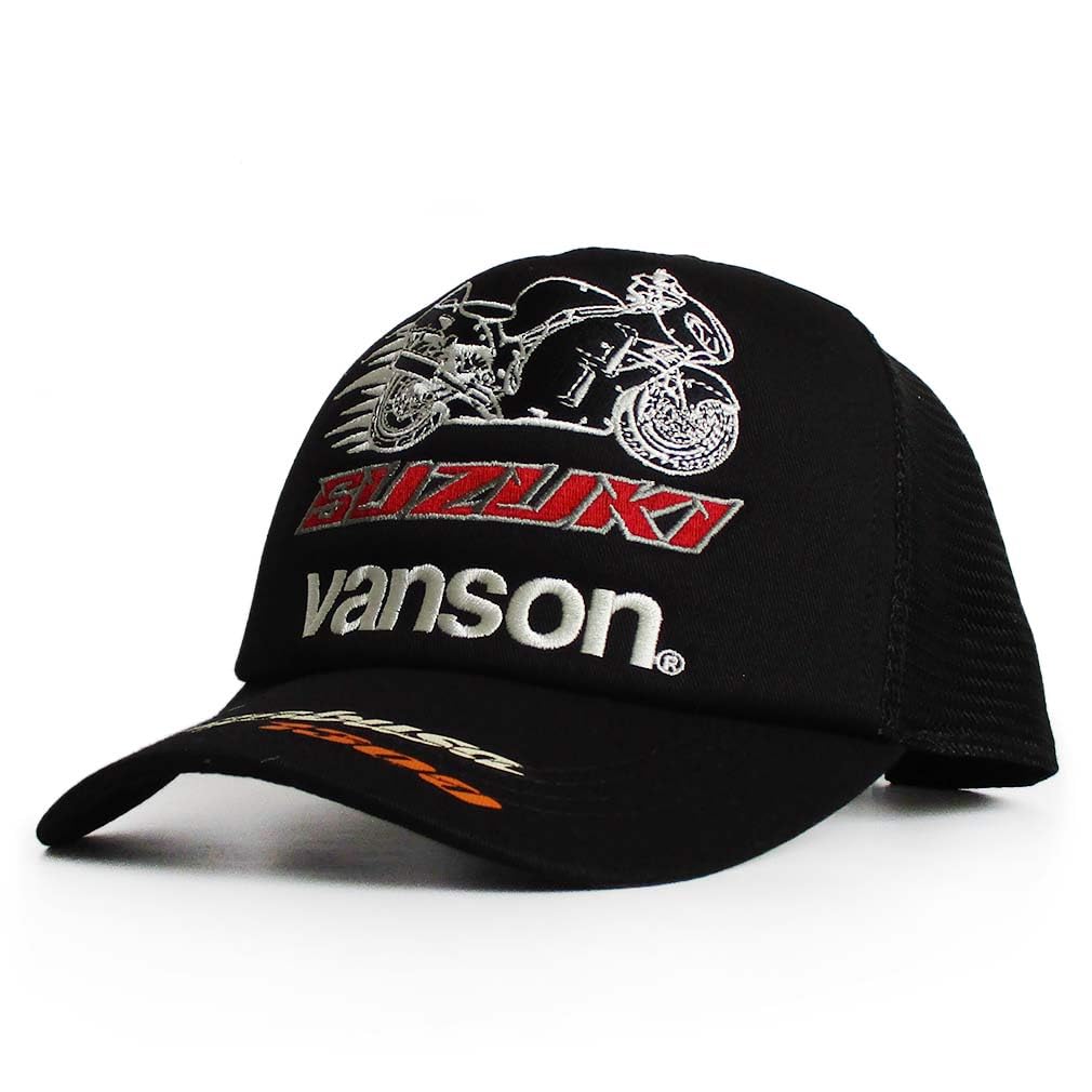 VANSON x SUZUKI SMV-2503 Hayabusa GSX1300R Embroidered Twill Mesh Cap, Black, Adjustable
