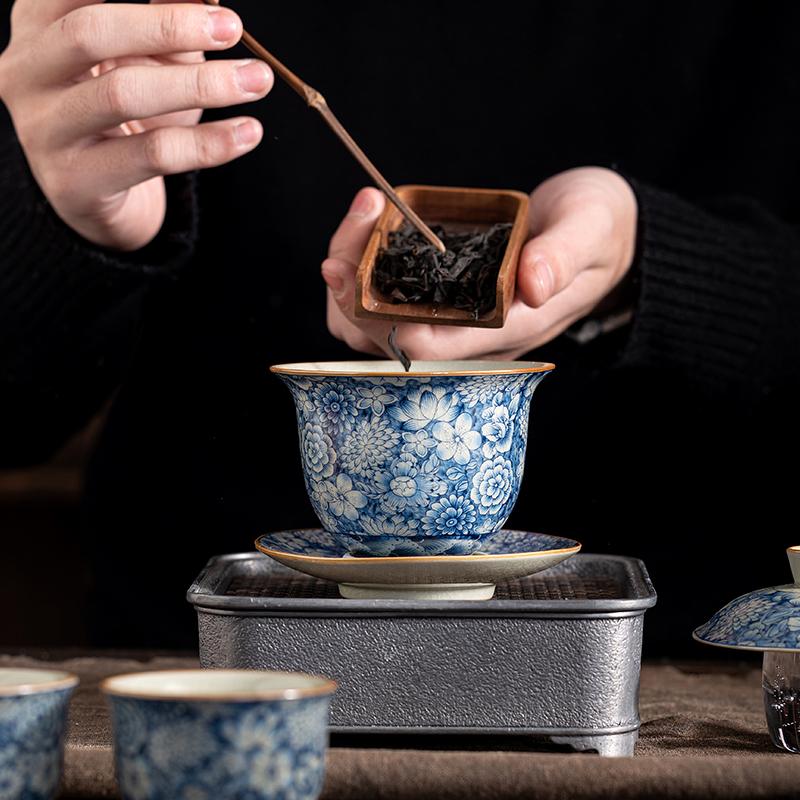 Ретро Ru печь для чая Супница Керамическая чаша с крышкой Sancai Чайник Gaiwan может поднять чайную посуду кунг-фу