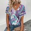 Модная популярная женская футболка с цветочным узором, элегантная женская футболка с V-образным вырезом, женская футболка с коротким рукавом в стиле ретро для отдыха