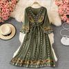 V-neck Embroidered Cotton and Linen Dress Holiday Dress Long Dresses