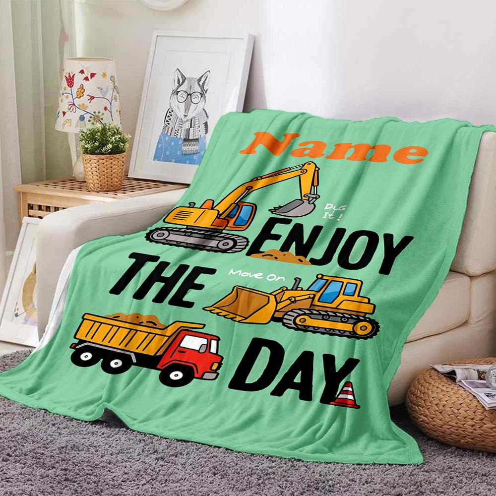 Custom Name excavator Theme Printed Blanket - Perfect for Couch, Bed, Travel & Outdoor Use | Machine Washable, Cozy & Durable.