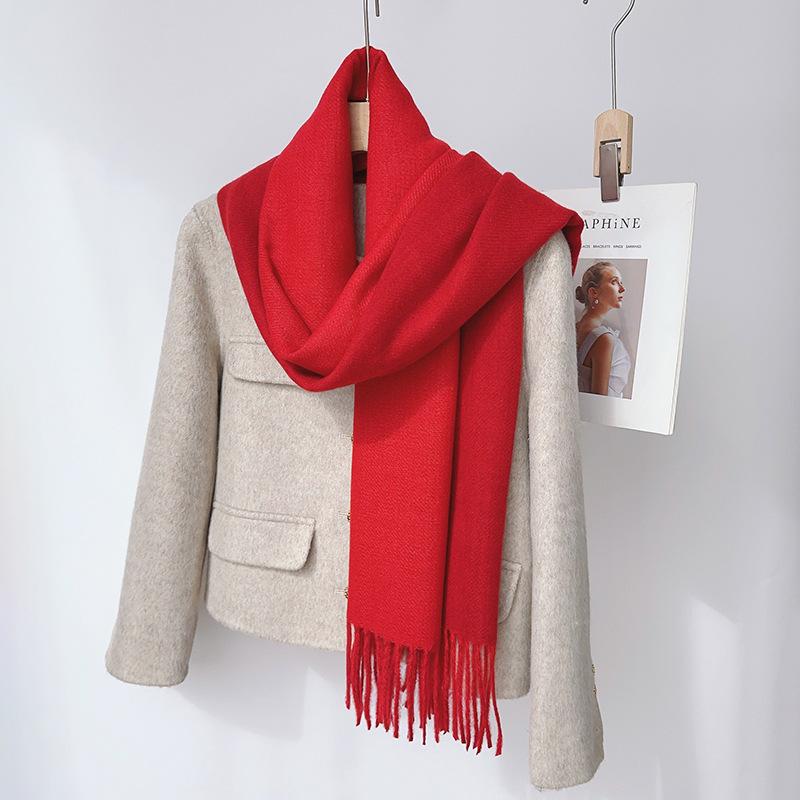 35 цветов 2024 осень и зима новый двухсторонний однотонный искусственный кашемировый кисточный платок утолщенный теплый шарф для мужчин и женщин