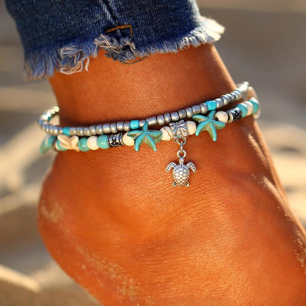 New Boho Shell Starfish Anklets for Women Fashion Tortoise Ankle Bracelet On Leg Barefoot Handcraft Chain Summer Beach Jewelry