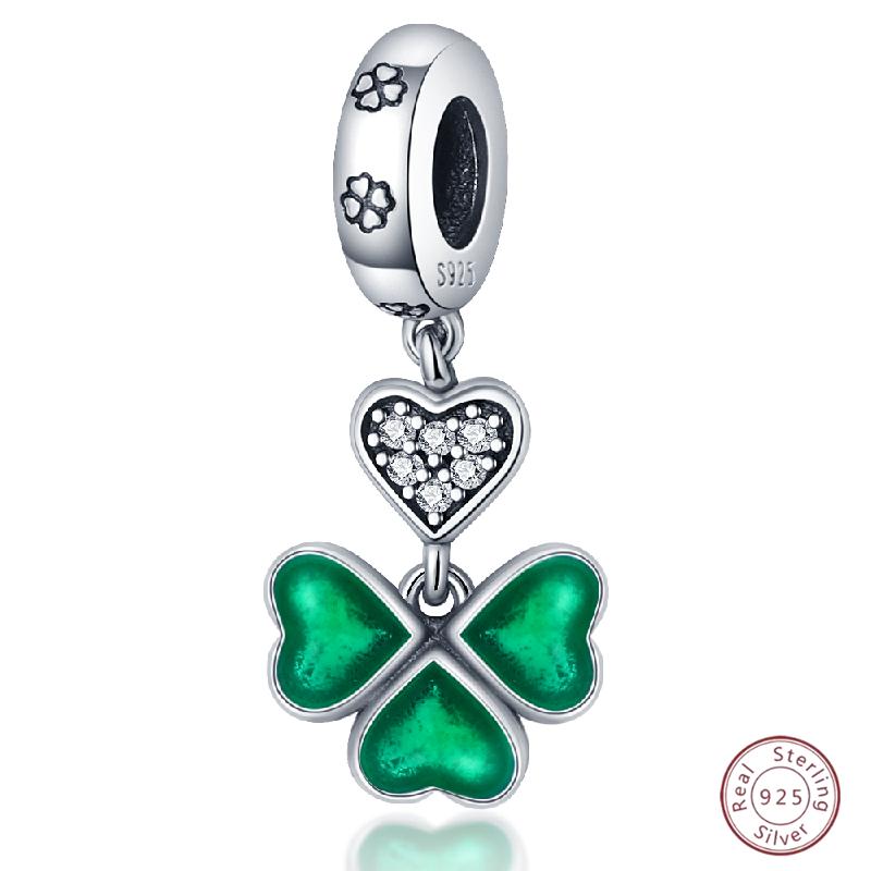 Медный браслет с бусинами 'Четырехлистный клевер на удачу', с блестящим цирконием, для оригинального браслета 3 мм, женские изящные украшения