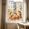 Static Glass Stickers Little Hedgehog Tree Stump Sticker, Watercolor Decorative Window Thanksgiving Decorations Decal, Reusable PVC Cling for