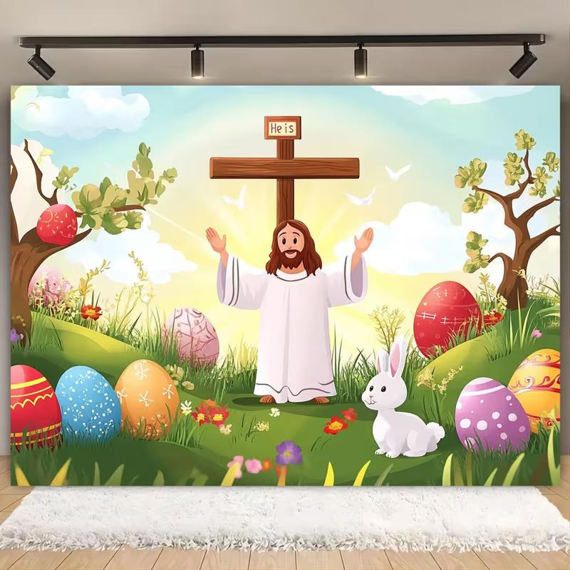 2D Cartoon Jesus Easter Backdrop for Children's Church & Classroom