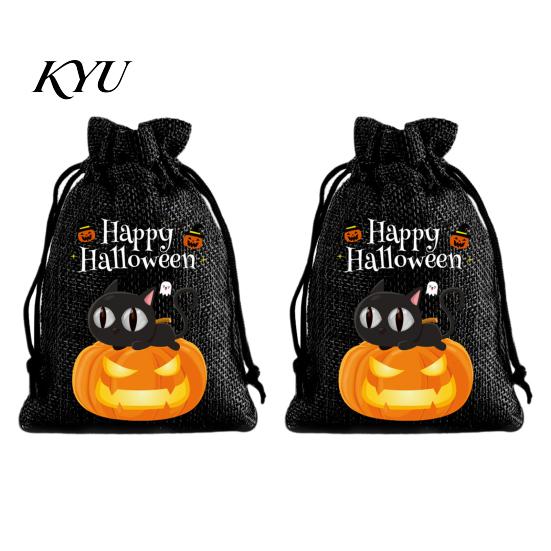 Lightweight Candy Carriers 2Pcs Halloween Pumpkin Drawstring Bags for Treats, Retro Burlap Pattern Party Favors Trick or Treat Bags, Portable