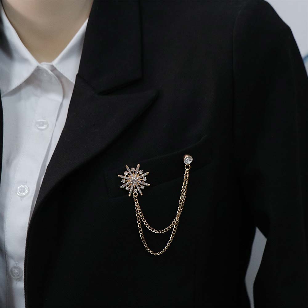 Rhinestone Star Tassel Brooch Tassel Chain Suit Collar Pin Vintage Men Brooch Gift